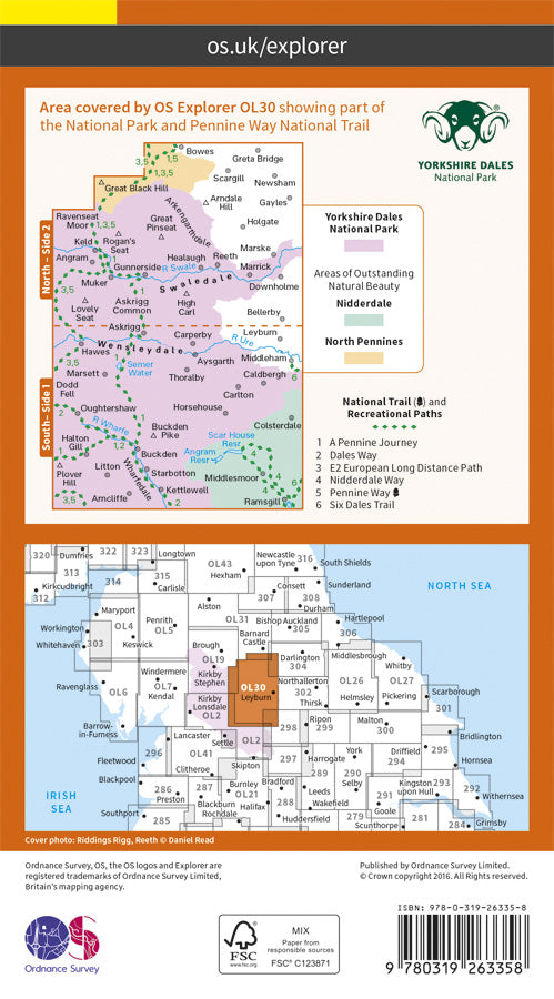 Carte de randonnée n° OL030 - Yorkshire Dales, Northern & Central areas (Grande Bretagne) | Ordnance Survey - Explorer carte de randonnée Ordnance Survey