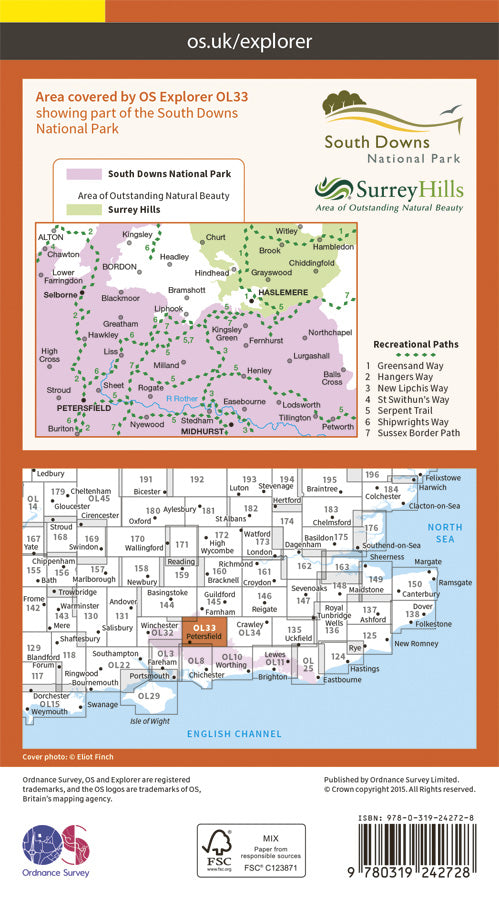 Carte de randonnée n° OL033 - Haslemere, Petersfield, Midhurt, Selborne (Grande Bretagne) | Ordnance Survey - Explorer carte de randonnée Ordnance Survey