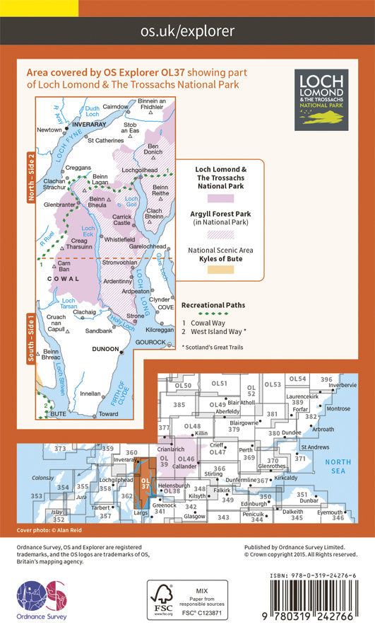 Carte de randonnée n° OL037 - Cowal East, Dunoon, Iverary (Ecosse) | Ordnance Survey - Explorer carte de randonnée Ordnance Survey