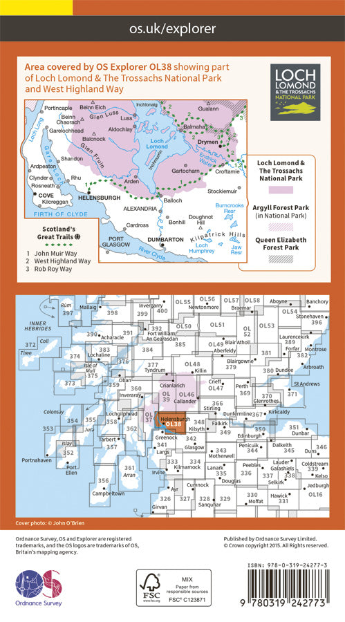 Carte de randonnée n° OL038 - Loch Lomond South, Dumbarton (Ecosse) | Ordnance Survey - Explorer carte de randonnée Ordnance Survey