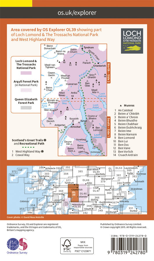 Carte de randonnée n° OL039 - Loch Lomond North, Tyndrum (Ecosse) | Ordnance Survey - Explorer carte de randonnée Ordnance Survey