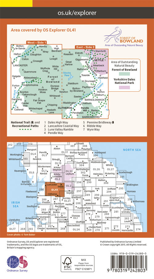 Carte de randonnée n° OL041 - Forest of Bowland, Ribblesdale (Grande Bretagne) | Ordnance Survey - Explorer carte de randonnée Ordnance Survey