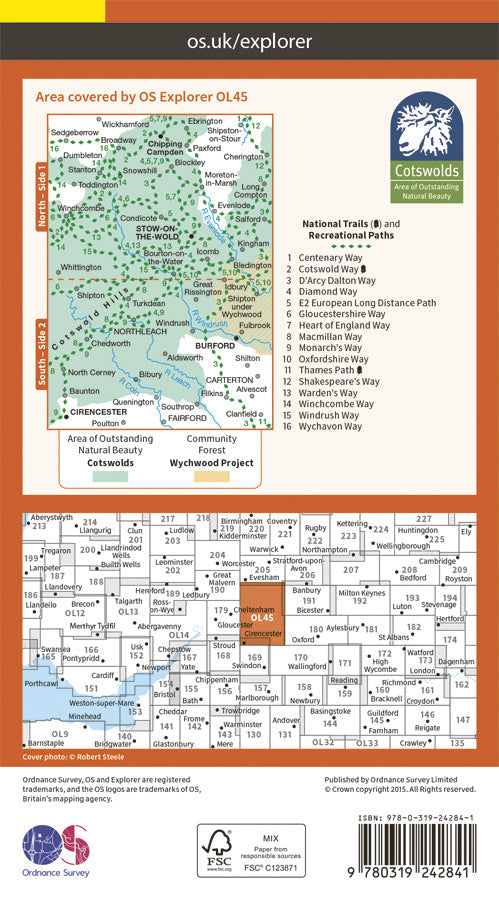 Carte de randonnée n° OL045 - Cotswolds (the) (Grande Bretagne) | Ordnance Survey - Explorer carte pliée Ordnance Survey 