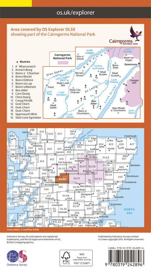 Carte de randonnée n° OL050 - Ben Alder, Loch Ericht, Laggan (Ecosse) | Ordnance Survey - Explorer carte de randonnée Ordnance Survey