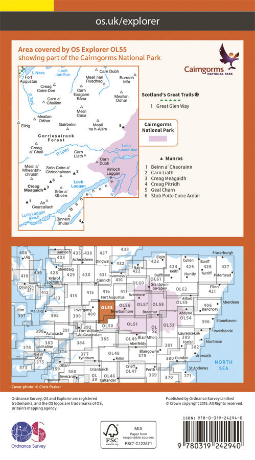Carte de randonnée n° OL055 - Loch Laggan, Creag Meagaidh, Corrieyairack (Grande Bretagne) (Ecosse) | Ordnance Survey - Explorer carte de randonnée Ordnance Survey