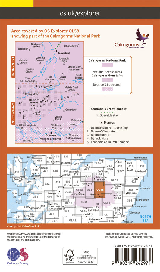 Carte de randonnée n° OL058 - Braemar, Tomintoul, Glen Avon (Ecosse) | Ordnance Survey - Explorer carte de randonnée Ordnance Survey