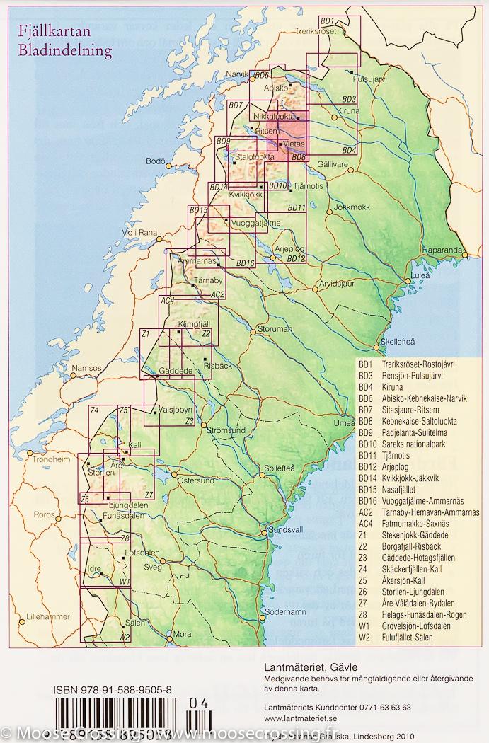 Carte de randonnée n° BD8 - Mont Kebnekaise & Saltoluokta (Laponie Suédoise) | Lantmäteriet carte de randonnée Norstedts
