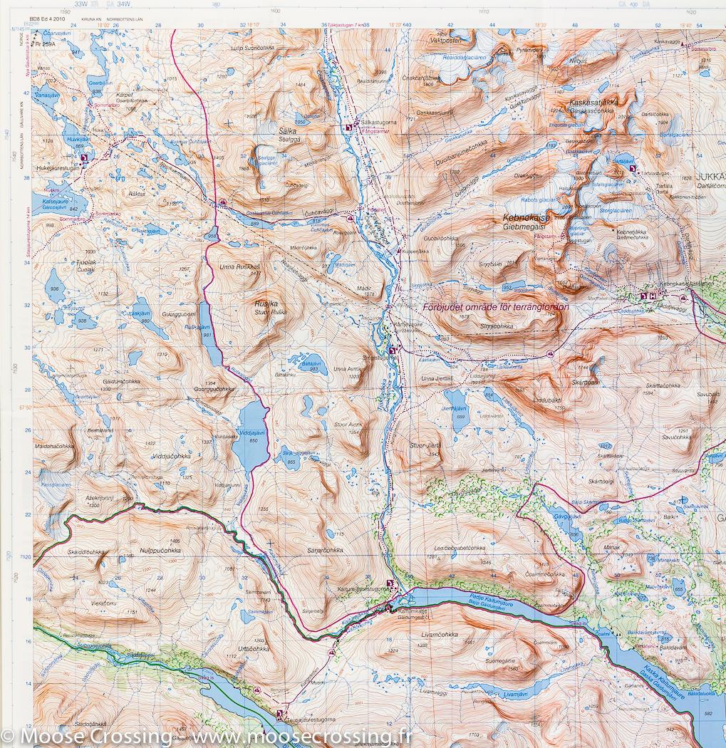 Carte de randonnée n° BD8 - Mont Kebnekaise & Saltoluokta (Laponie Suédoise) | Lantmäteriet carte de randonnée Norstedts
