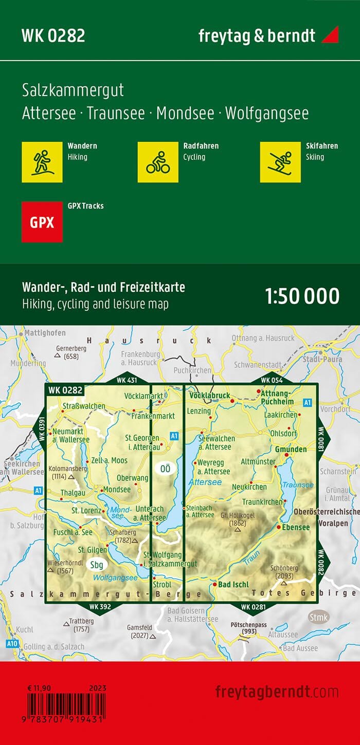 Carte de randonnée n° WK282 - Salzkammergut : Attersee, Traunsee, Höllengebirge, Mondsee, Wolfgangsee (Alpes autrichiennes) | Freytag & Berndt carte pliée Freytag & Berndt 
