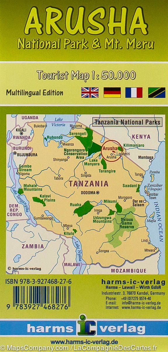 Carte de randonnée - Parc National Arusha & Mont Méru (Tanzanie) | Harms Verlag carte de randonnée Harms Verlag