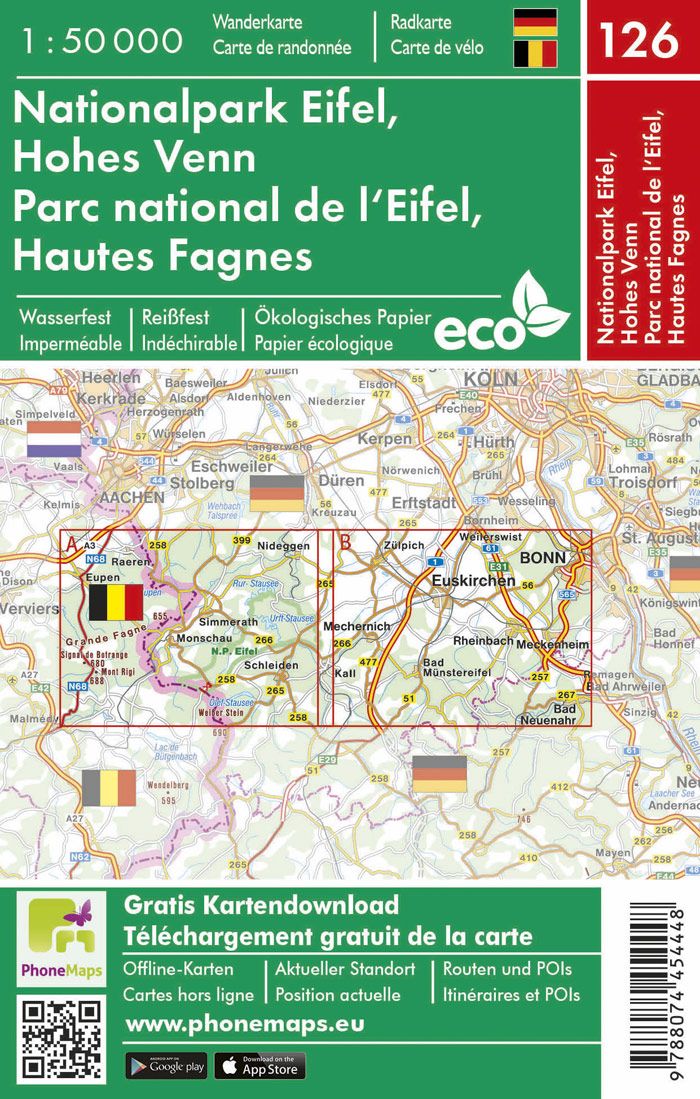 Carte de randonnée n° 126 - Parc national de l'Eifel & Hautes Fagnes | PhoneMaps carte de randonnée PhoneMaps