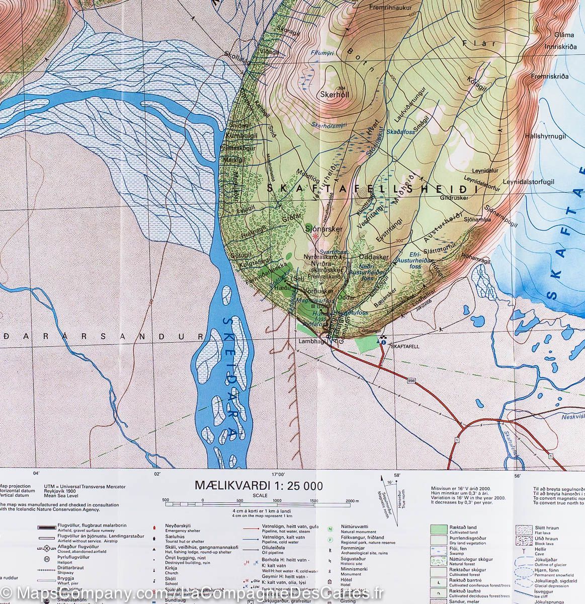 Carte détaillée - Parc National de Skaftafell (Islande) | Ferdakort carte routière Ferdakort