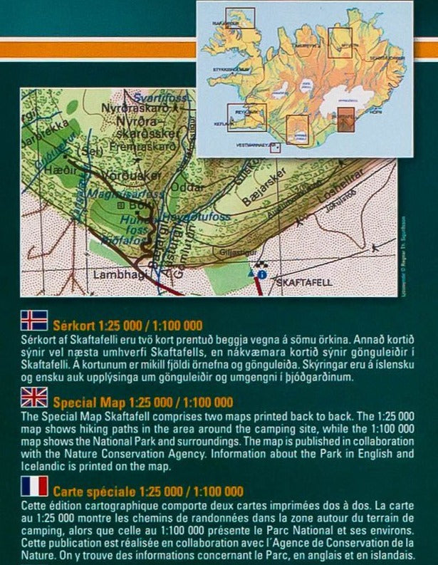 Carte détaillée - Parc National de Skaftafell (Islande) | Ferdakort carte routière Ferdakort