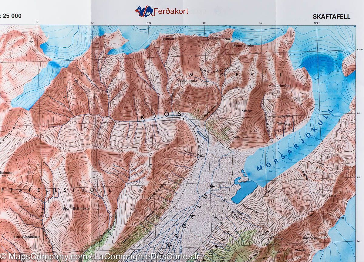 Carte détaillée - Parc National de Skaftafell (Islande) | Ferdakort carte routière Ferdakort