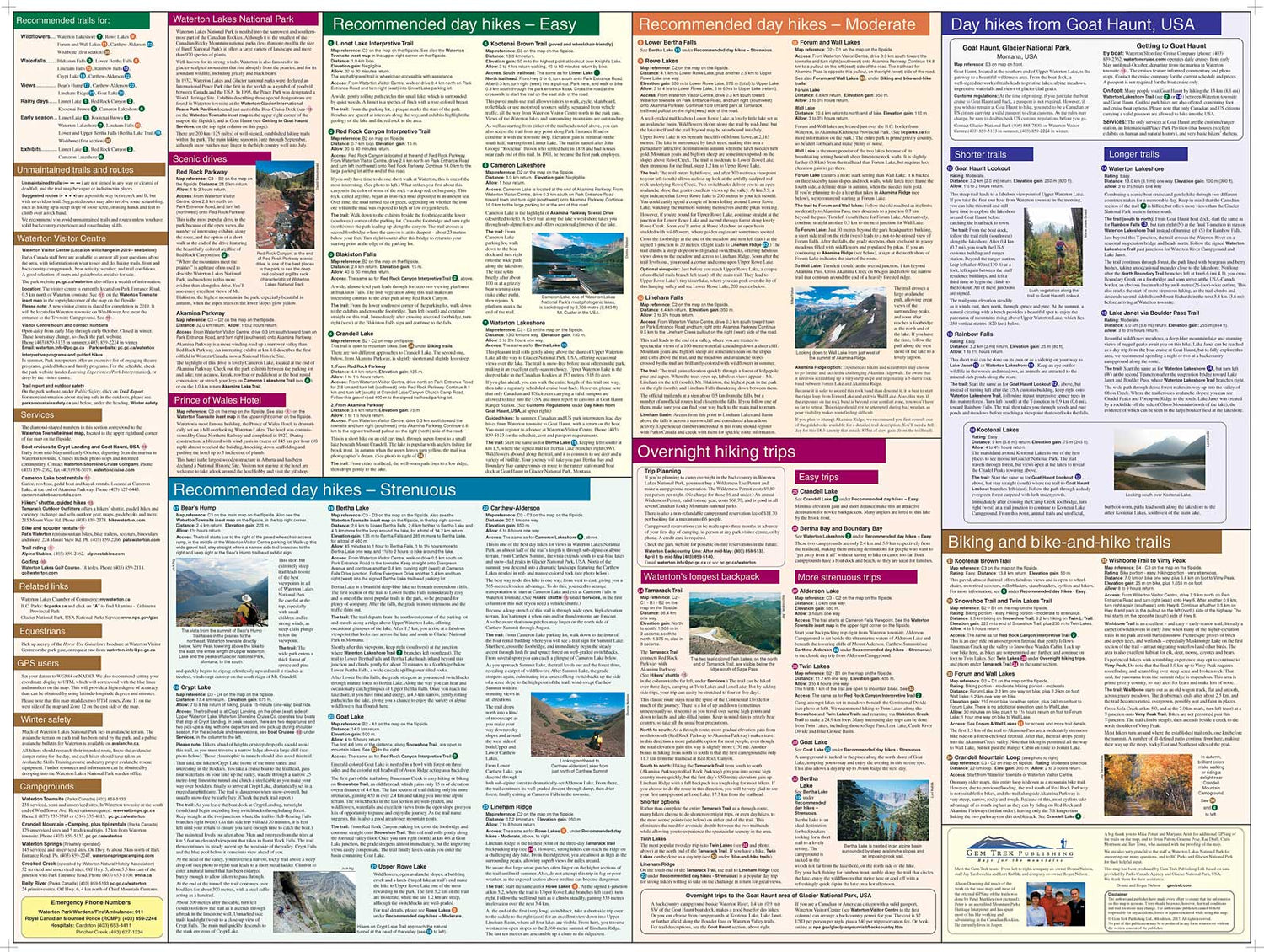 Carte de randonnée - Parc National des Lacs Waterton | Gem Trek carte de randonnée Gem Trek Publishing