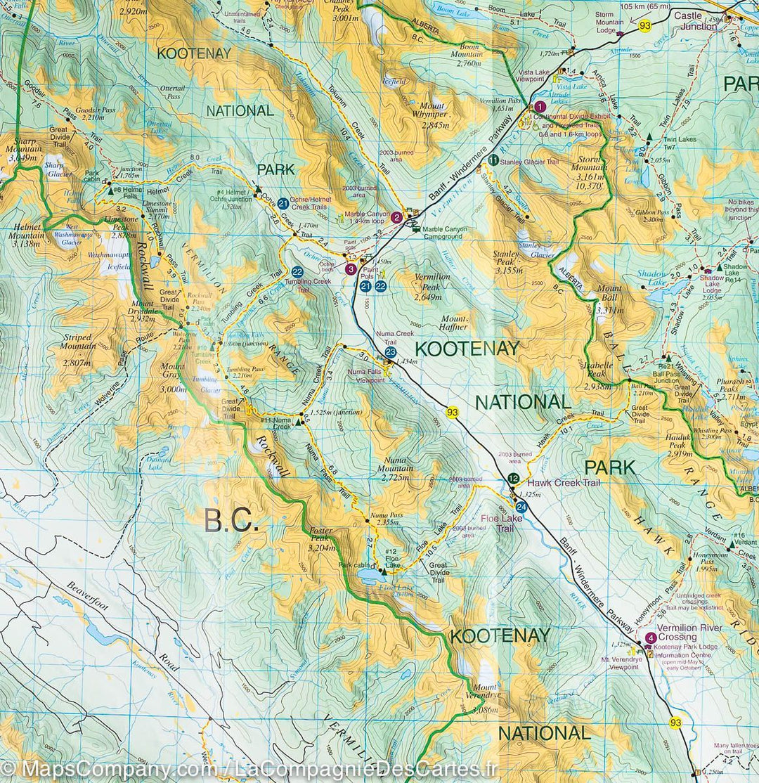 Carte de randonnée du Parc National Kootenay (Colombie Britannique) - La Compagnie des Cartes