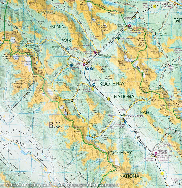 Carte de randonnée du Parc National Kootenay (Colombie Britannique) - La Compagnie des Cartes