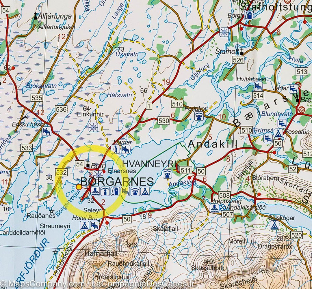 Carte de randonnée - Péninsule de Snaefellsnes & fjord Borgarfjördur (Islande) | Ferdakort carte pliée Ferdakort 