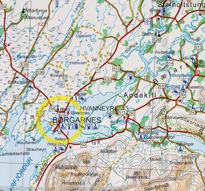 Carte de randonnée - Péninsule de Snaefellsnes & fjord Borgarfjördur (Islande) | Ferdakort carte pliée Ferdakort 