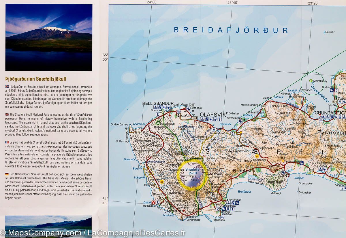 Carte détaillée - Péninsule de Snaefellsnes & fjord Borgarfjördur (Islande) | Ferdakort carte routière Ferdakort