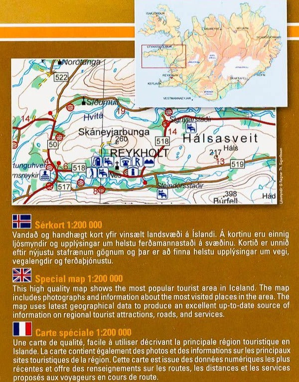 Carte détaillée - Péninsule de Snaefellsnes & fjord Borgarfjördur (Islande) | Ferdakort carte routière Ferdakort