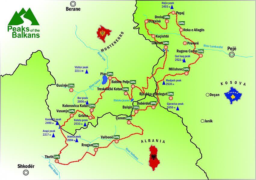 Carte de randonnée - Pics des Balkans (Albanie, Kosovo, Monténégro) | Huber carte de randonnée Huber