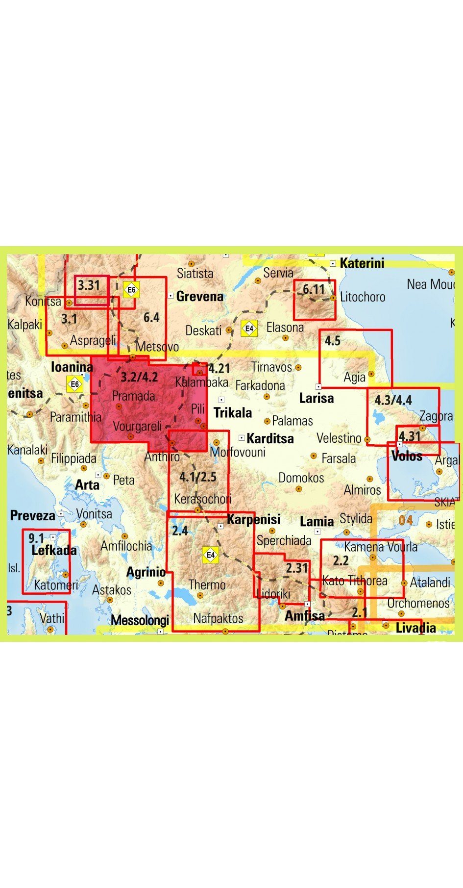 Carte de randonnée n° 3.2 / 4.2 - Pindos Sud | Anavasi carte de randonnée Anavasi