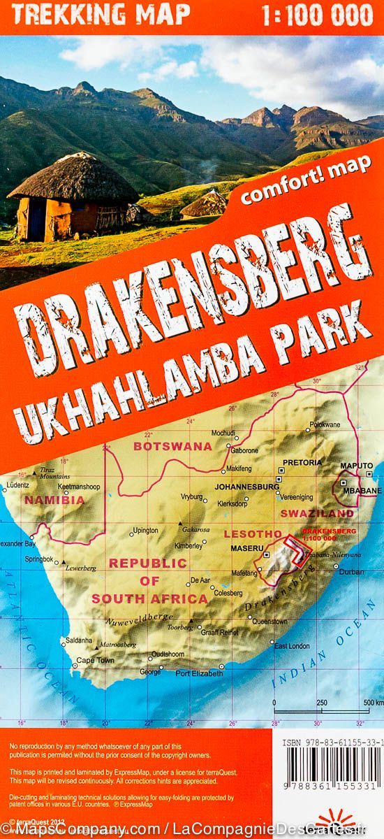 Carte de randonnée plastifiée - Drakensberg & parc Ukhahlamba (Afrique du Sud) | TerraQuest carte pliée Terra Quest 