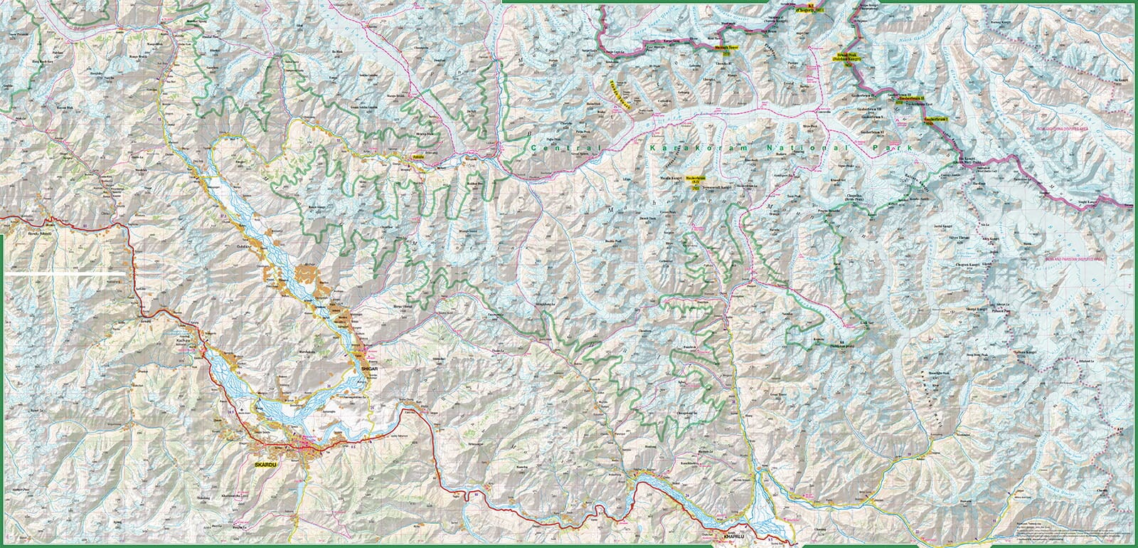 Laminated hiking map - Karakoram, K2, Gasherbrum, Broad Peak