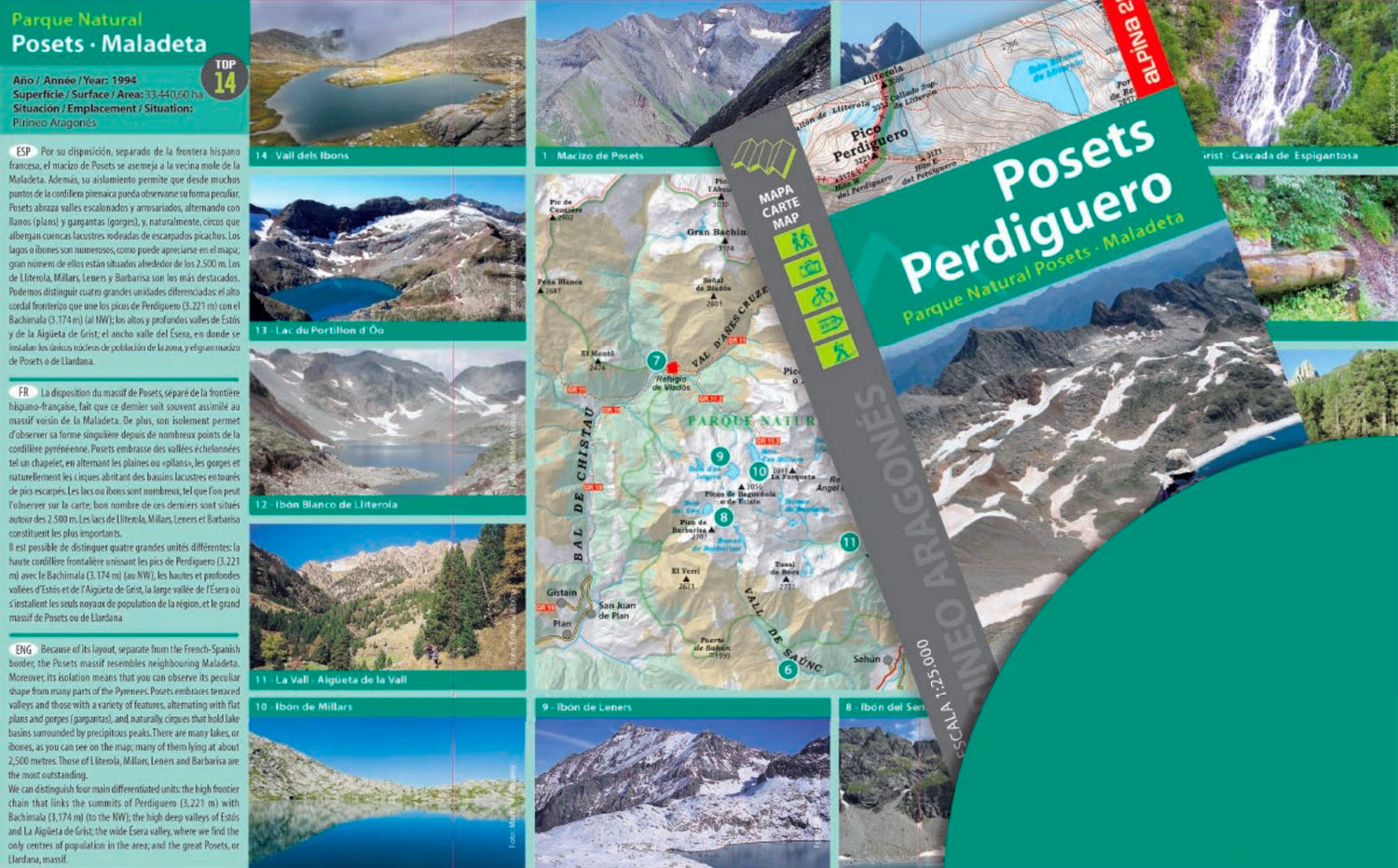 Carte de randonnée - Posets, Perdiguero (Pyrénées aragonaises) | Alpina carte de randonnée Editorial Alpina