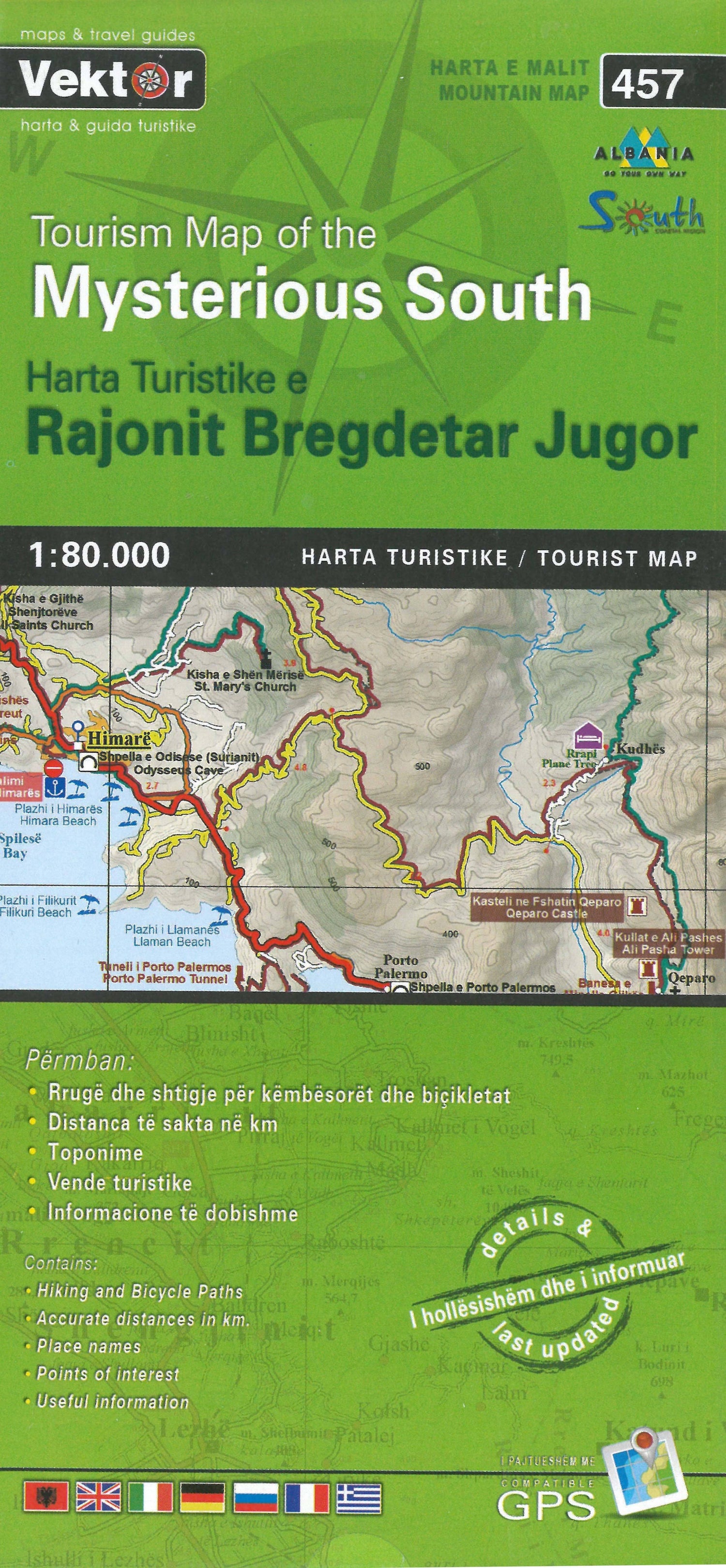 Carte de randonnée - Rajonit Bregdetar Jugor - Mysterious South (Albanie), n° 457 | Vektor carte de randonnée Vektor Default Title