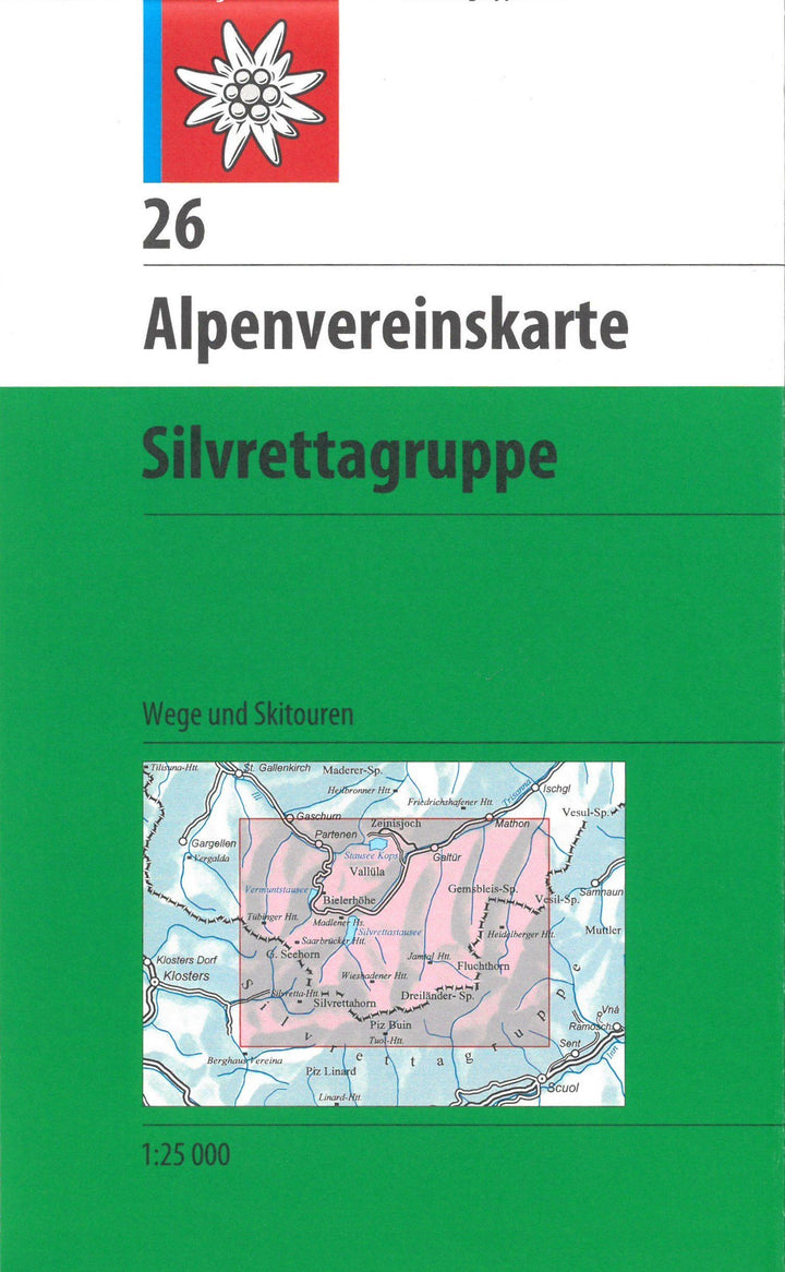 Carte de randonnée & ski - Silvrettagruppe n° 26 (Alpes autrichiennes) | Alpenverein carte pliée Alpenverein 