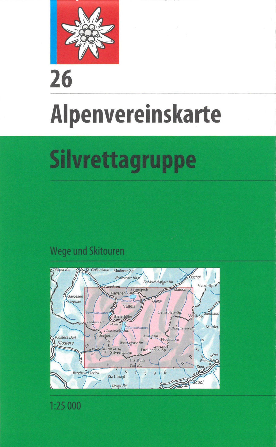 Carte de randonnée & ski - Silvrettagruppe n° 26 (Alpes autrichiennes) | Alpenverein carte pliée Alpenverein 