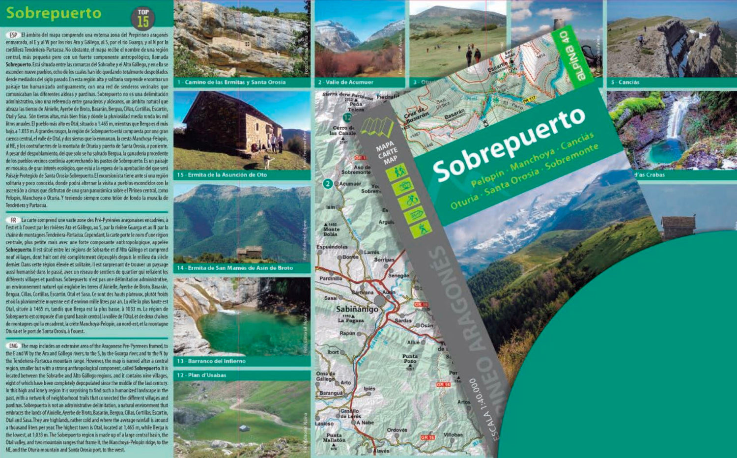 Carte de randonnée - Sobrepuerto (Pyrénées Aragonaises) | Alpina carte de randonnée Editorial Alpina