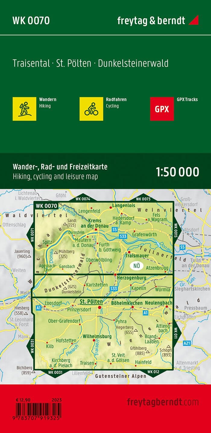 Carte de randonnée - Traisental - Sankt Pölten - Dunkelsteinerwald, n° WK070 | Freytag & Berndt carte pliée Freytag & Berndt 