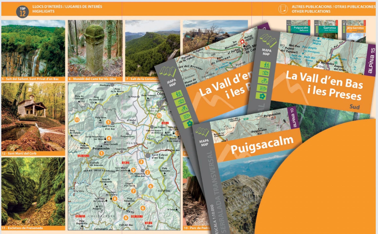 Carte de randonnée - Vall d'en Bas i les Preses, Aiats, Puigsacalm (Pyrénées Catalanes, Espagne) | Alpina carte de randonnée Editorial Alpina