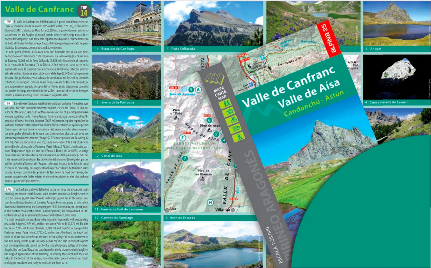 Carte de randonnée - Vallée de Canfranc & Vallée de Aísa, Candanchú, Astún (Pyrénées aragonaises) | Alpina carte de randonnée Editorial Alpina