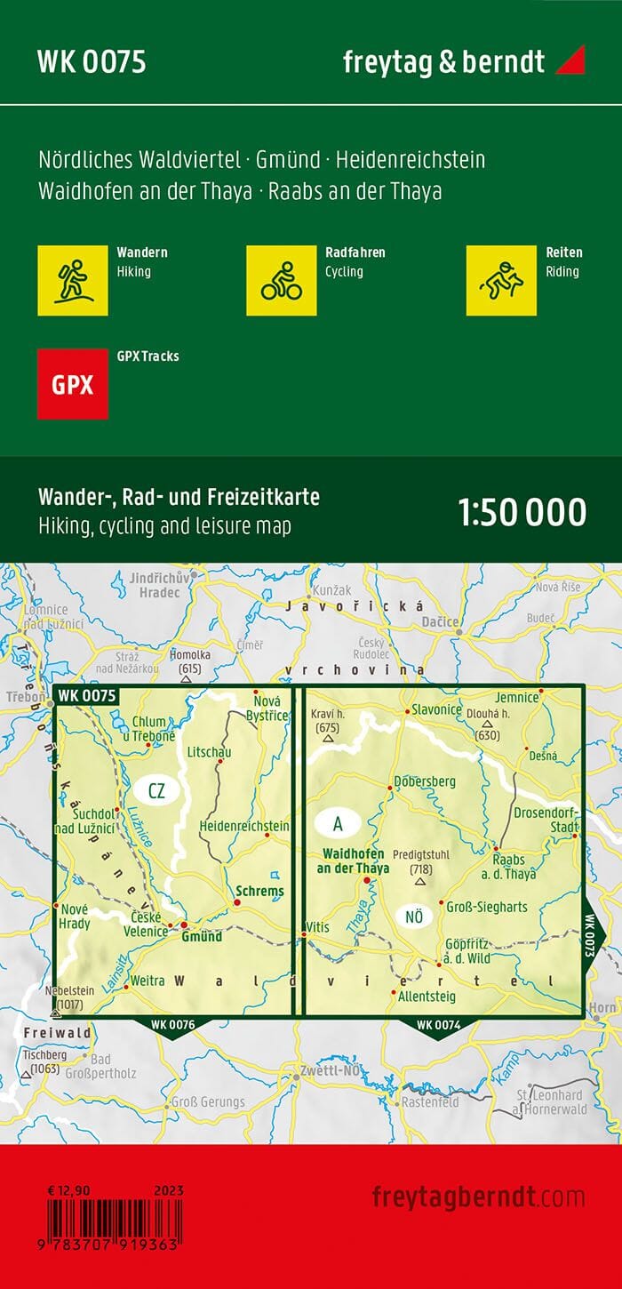 Carte de randonnée - Waldviertel du Nord- Gmünd, n° WK075 | Freytag & Berndt carte pliée Freytag & Berndt 