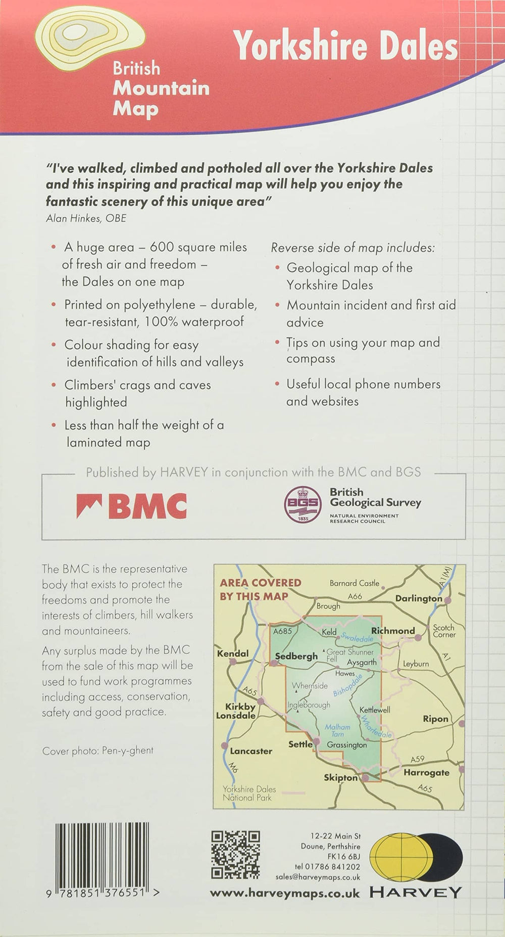 Carte de randonnée - Yorkshire Dales XT40 BMM | Harvey Maps - British Mountain carte pliée Harvey Maps 
