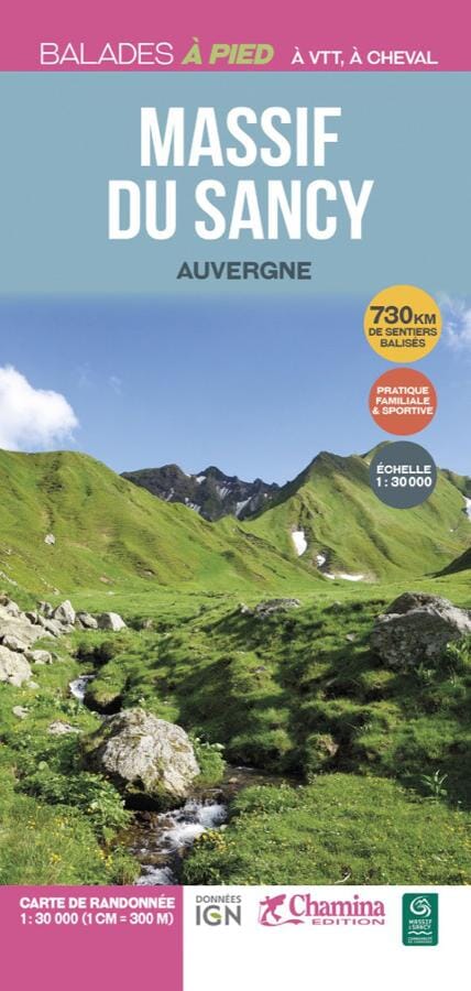Carte de randonnées - Massif du Sancy à pied, VTT, à cheval | Chamina carte pliée Chamina 