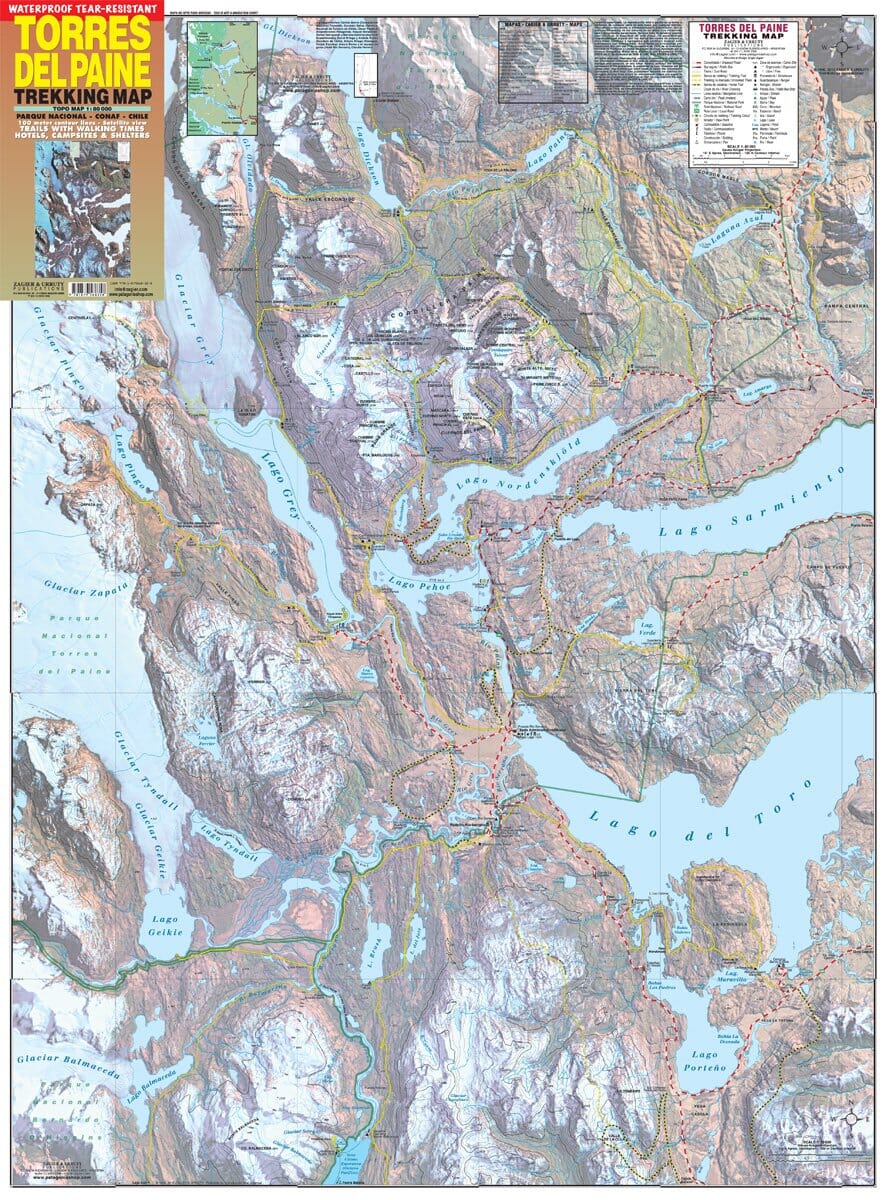 Carte de trekking - Torres del Paine | Zagier y Urruty carte de randonnée Zagier y Urruty