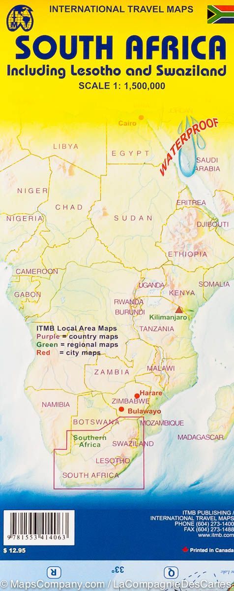 Carte de voyage - Afrique du Sud, Lesotho & Swaziland | ITM carte routière ITM