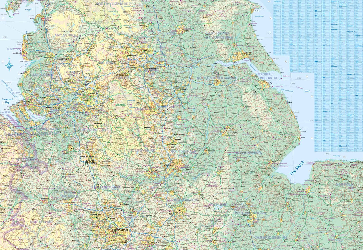 Carte de voyage - Angleterre Nord et Central (routes et chemins de fer) | ITM carte routière ITM
