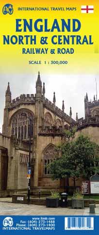 Carte de voyage - Angleterre Nord et Central (routes et chemins de fer) | ITM carte routière ITM