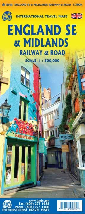Carte de voyage - Angleterre Sud-est & Midlands (routes et chemins de fer) | ITM carte routière ITM
