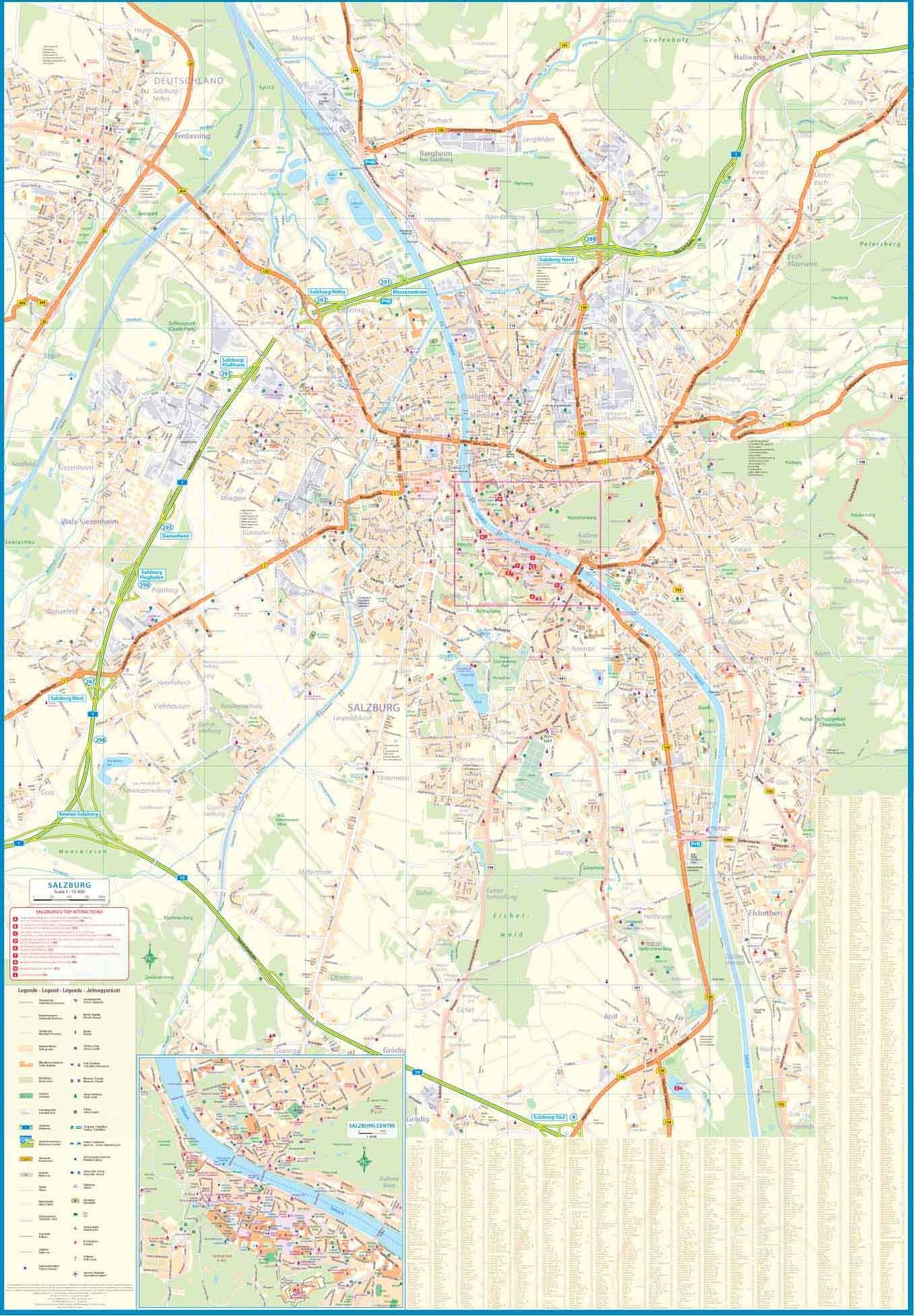 Carte de voyage - Autriche Ouest & Plan de Salzbourg | ITM carte routière ITM