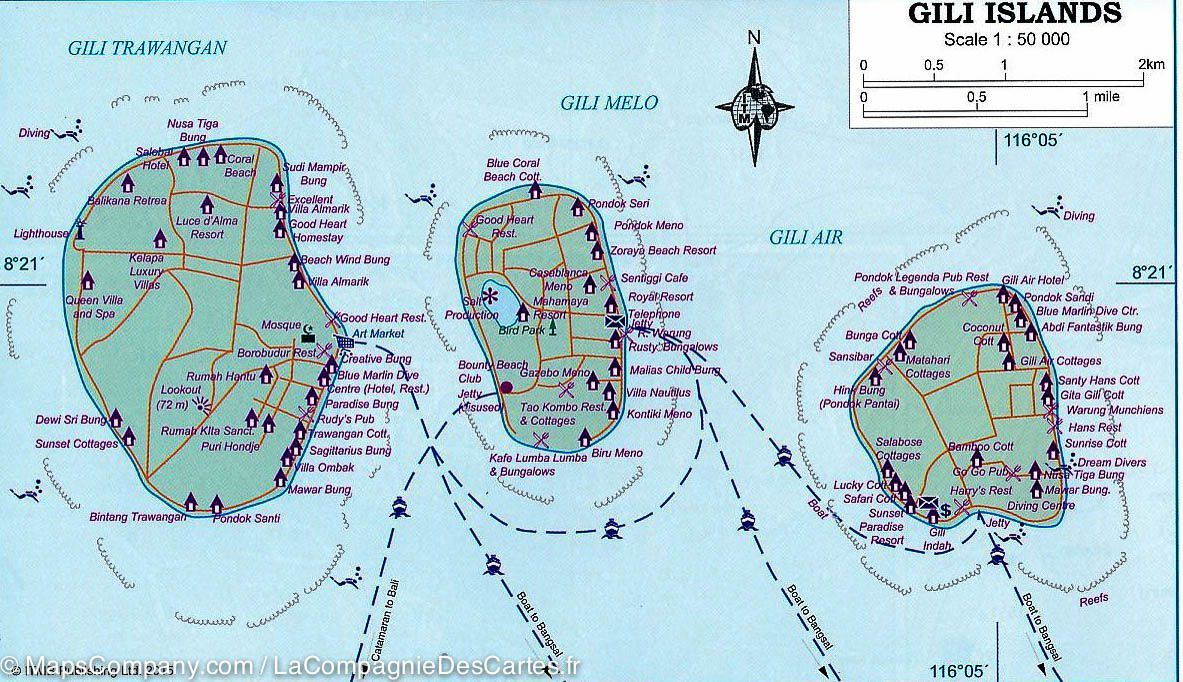 Carte de voyage - Bali et Lombok (Indonésie) | ITM carte routière ITM