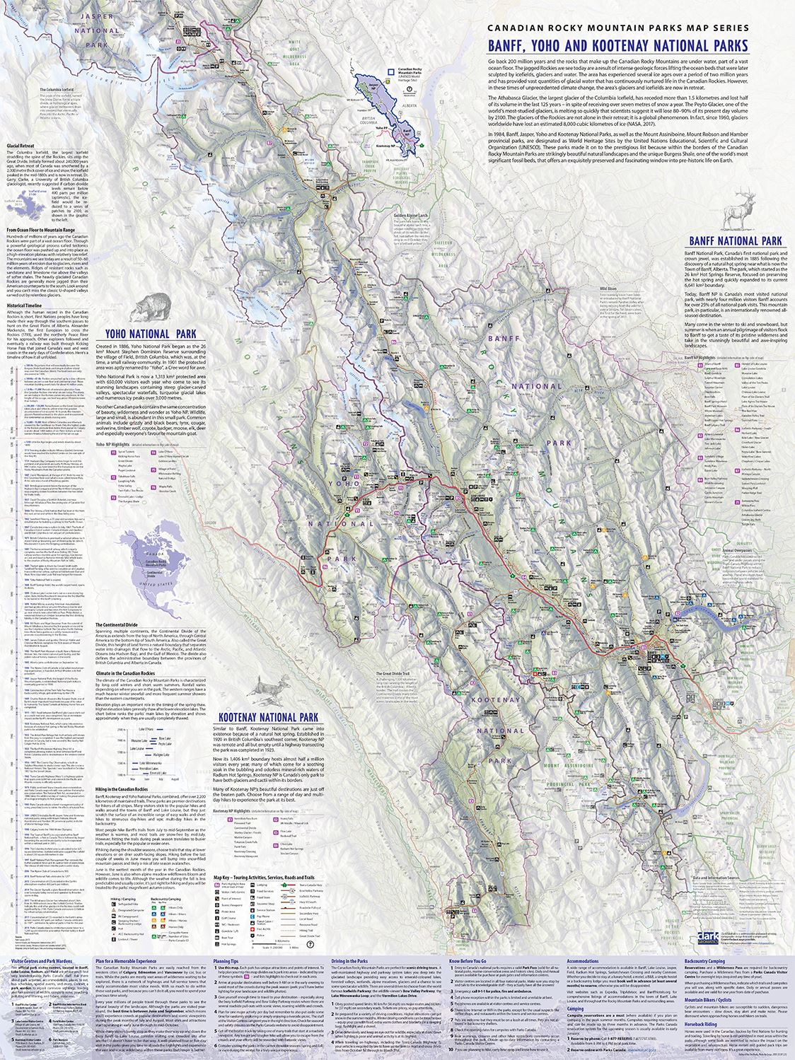 Carte de voyage - Banff, Yoho & Kootenay National Parks | Clark Geomatics carte de randonnée Clark Geomatics