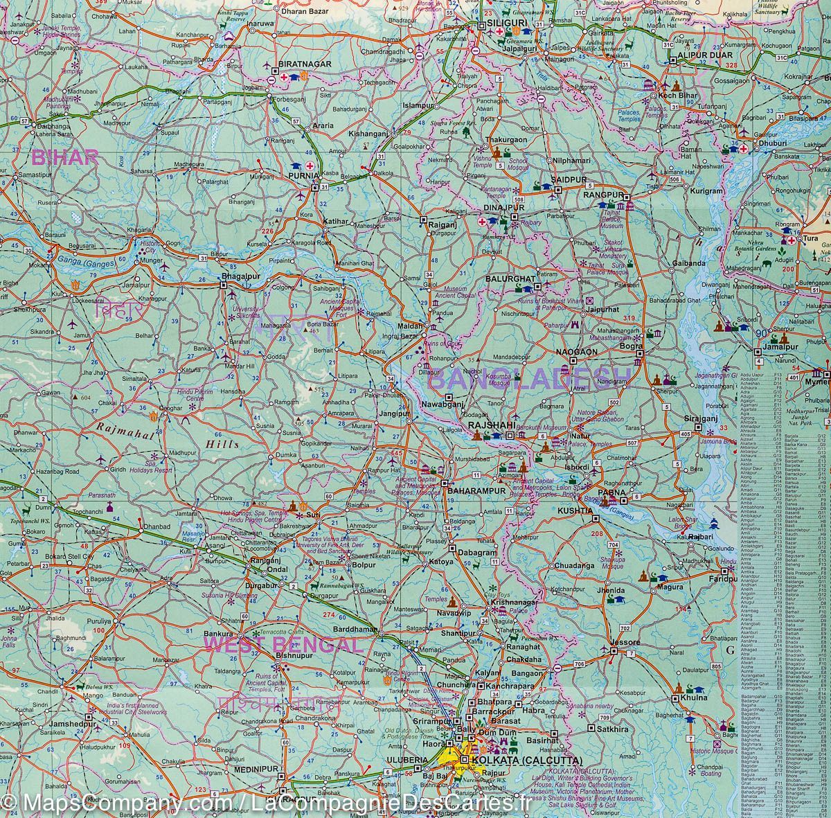 Carte de voyage - Bangladesh et Inde Est | ITM carte routière ITM