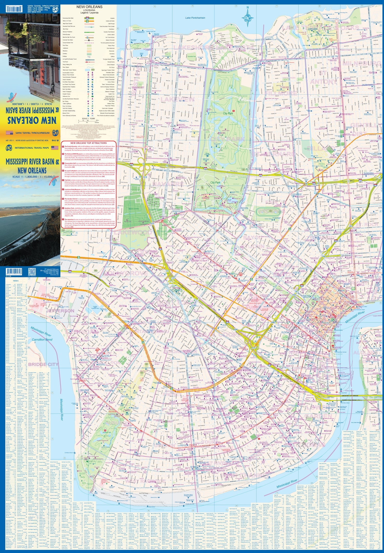 Carte de voyage - Bassin du Mississippi & plan de la Nouvelle-Orléans | ITM carte routière ITM